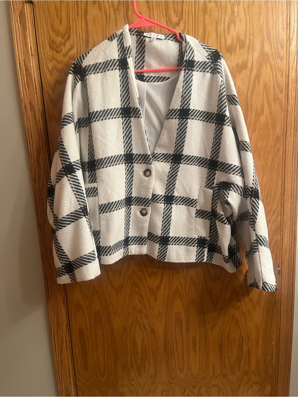 HYFVE Black & White Plaid Cropped Blazer